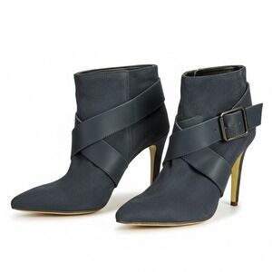 Michael Antonio Dark Blue Faux Suede Pointed Toe Buckle Stiletto Ankle Boots 9